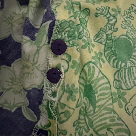 White Label Lilly Pulitzer Blue & Green Patchwork Button Front Shirt Dress Sz M - Picture 10 of 12